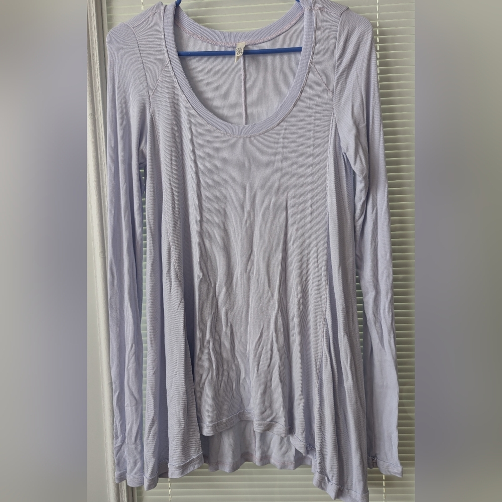 Free People Lilac Small Purple long Sleeve Flowy Shirt Blouse Ribbed Loungewear